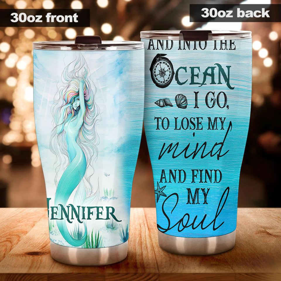 Camellia Personalized Into The Ocean Stainless Steel Tumbler - Double-Walled Insulation Travel Thermal Cup With Lid Gift For Scuba Diver Surfer