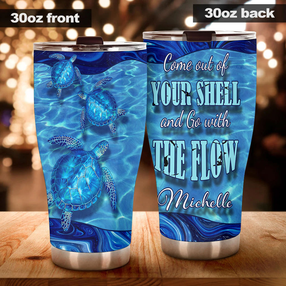 Camellia Personalized Turtle Come Out Of The Shell Stainless Steel Tumbler - Double-Walled Insulation Travel Thermal Cup With Lid Gift For Scuba Diver Surfing