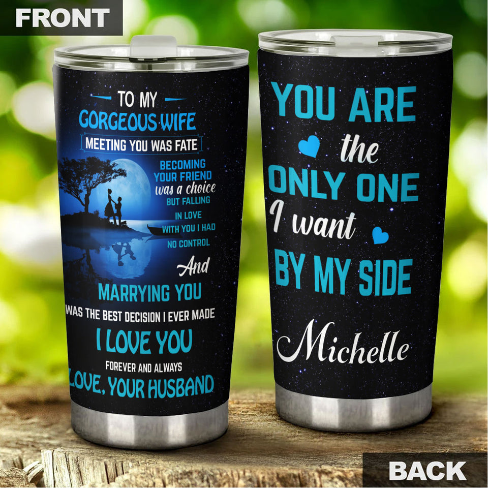 Camellia Personalized Couple To My Gorgeous Wife Love You Stainless Steel Tumbler - Double-Walled Insulation Travel Thermal Cup With Lid Gift For Valentines Day Wife