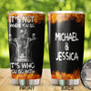 Camellia Personalized Biking Couple It's Who You Go With Skull Motorcycling Stainless Steel Tumbler - Double-Walled Insulation Thermal Cup With Lid Gift For Valentines