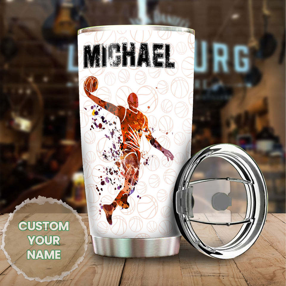 Camellia Personalized Basketball Hustle Hit And Never Quit Stainless Steel Tumbler - Double-Walled Insulation Travel Thermal Cup With Lid Gift For Sport Player Son