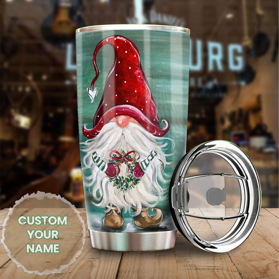 Personalized Gnomes Wearing Santa Hat Merry Christmas Stainless - General Tumbler view #6