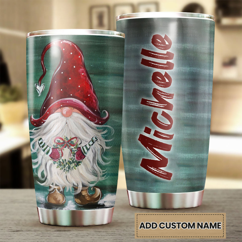Personalized Gnomes Wearing Santa Hat Merry Christmas Stainless - double-wall vacuum insulated coffee travel tumbler detail