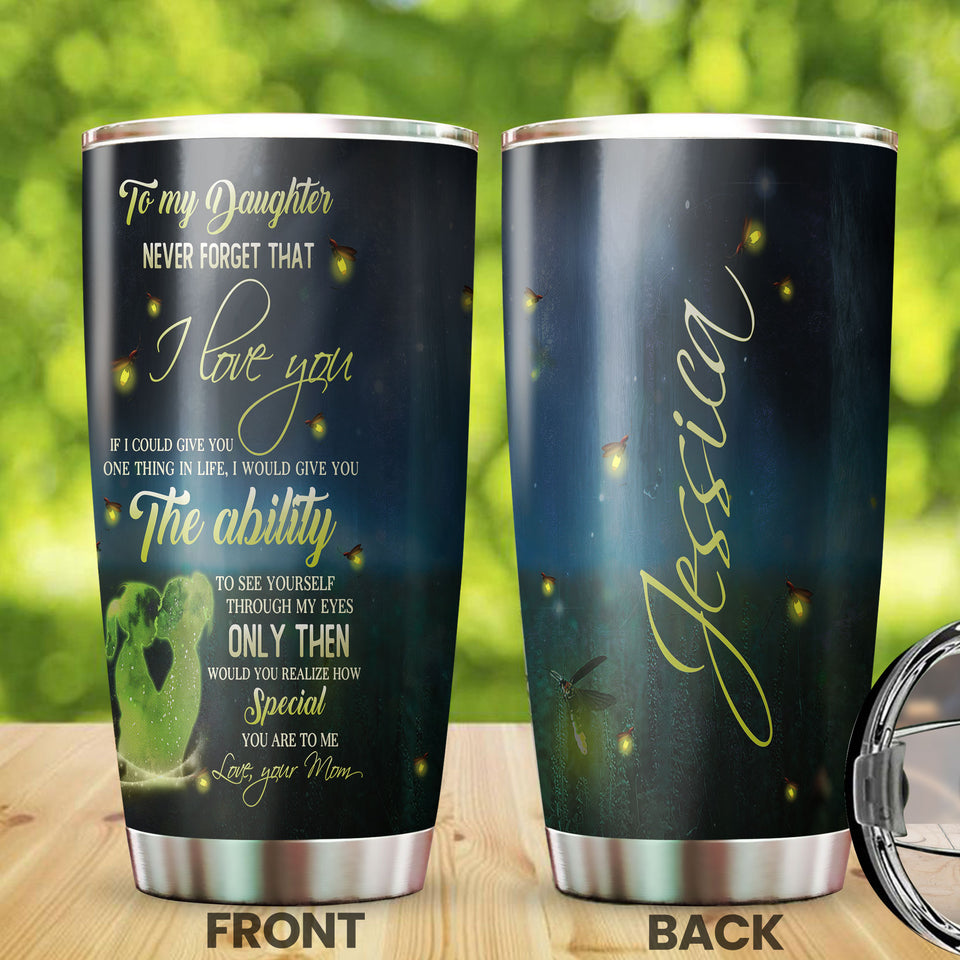 Camellia Personalized To My Daughter Loving Letters Stainless Steel Tumbler - Double-Walled Insulation Travel Thermal Cup With Lid Mom Gift For Daughter Girl