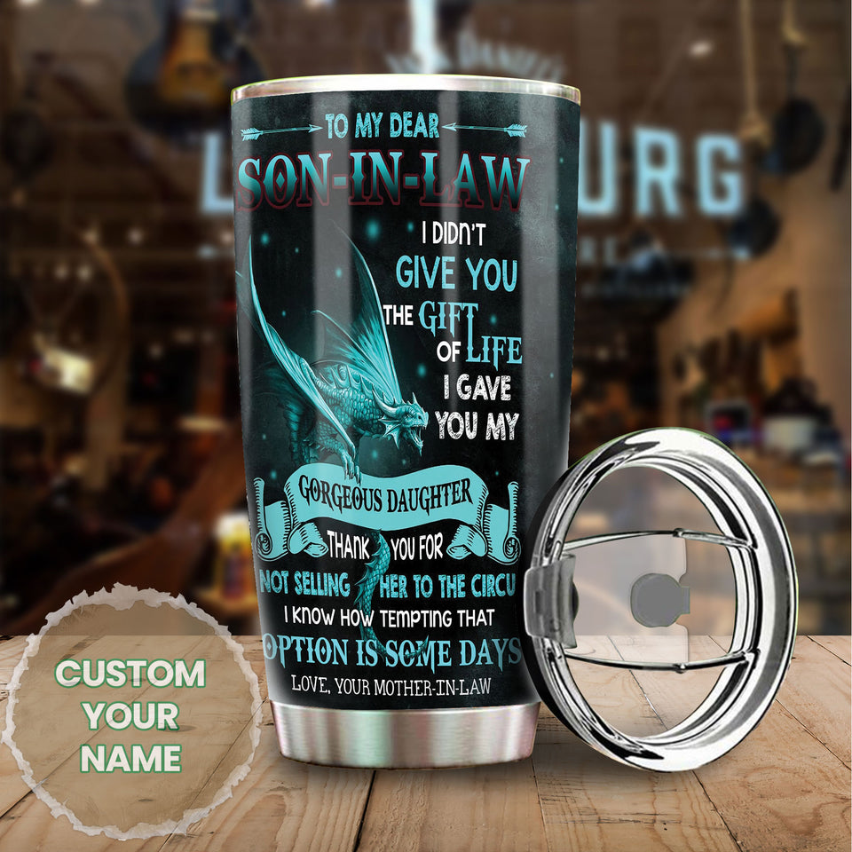 Personalized Dragon to My Dear Son in Law Stainless Steel - General Tumbler view #6