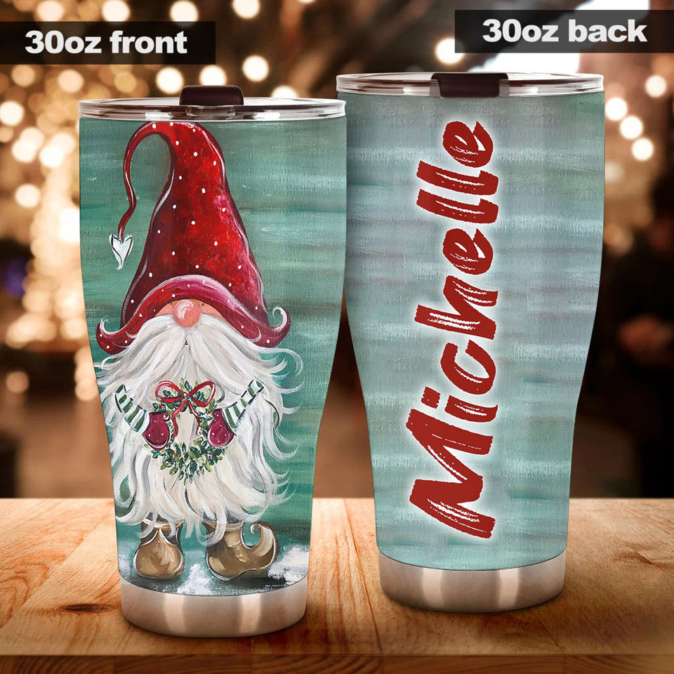 Personalized Gnomes Wearing Santa Hat Merry Christmas Stainless - General Tumbler view #4
