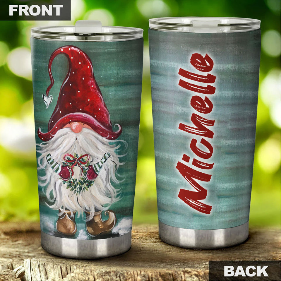 Personalized Gnomes Wearing Santa Hat Merry Christmas Stainless - General Tumbler view #5