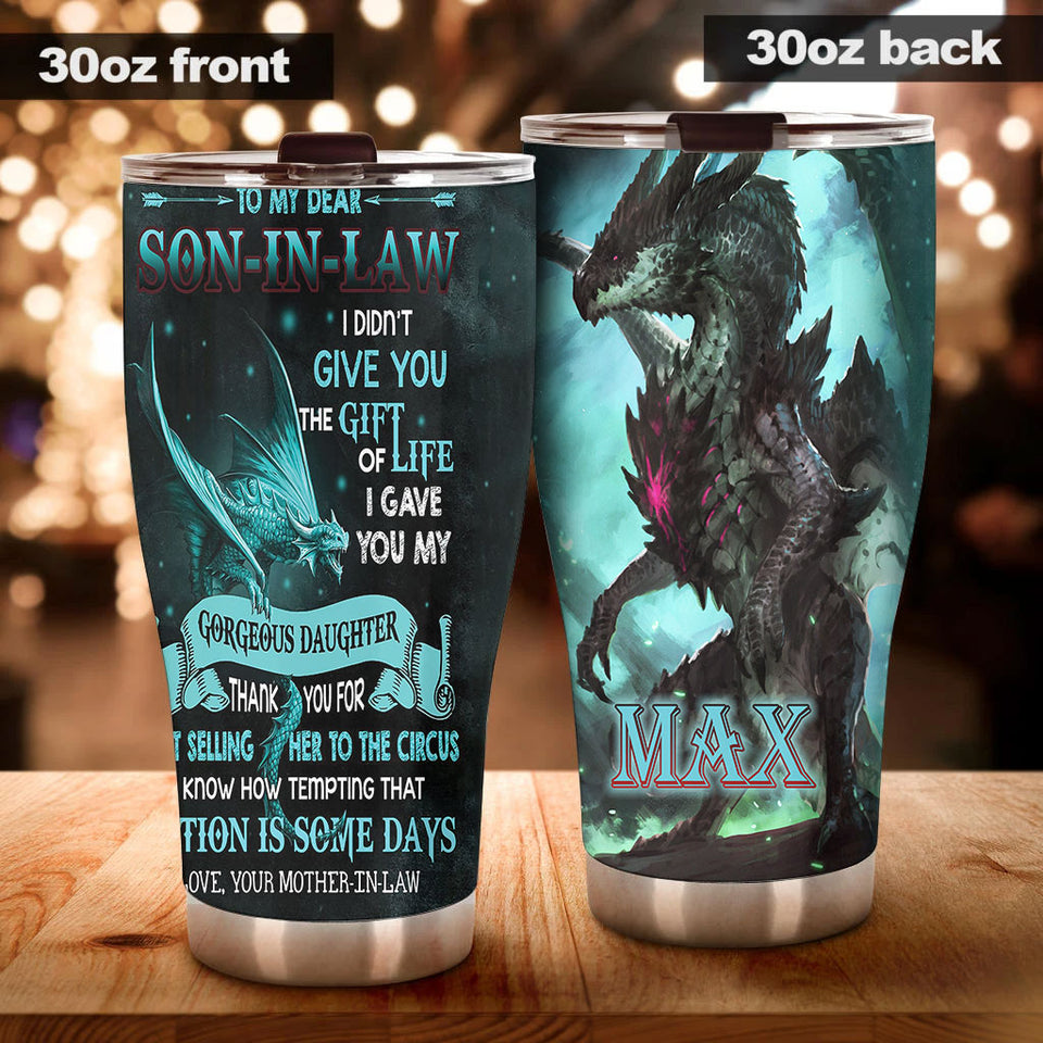 Personalized Dragon to My Dear Son in Law Stainless Steel - General Tumbler view #4