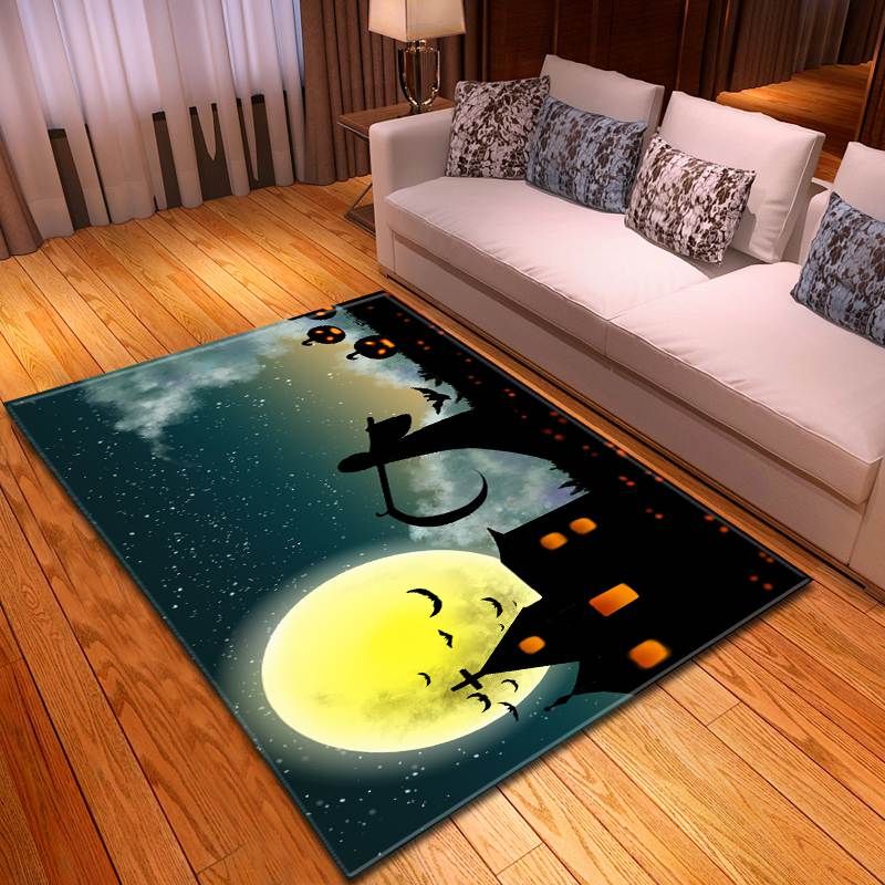 Halloween Death Under Full Moon Carpet Living Room Rugs - General soft non-slip area rug for living room & home decor