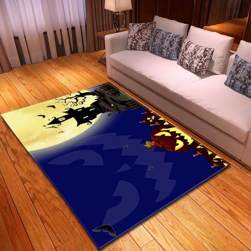 Halloween Graveyard Church Beside Big Pumpkin Carpet Living Room - Faith / Religious soft non-slip area rug for living room & home decor