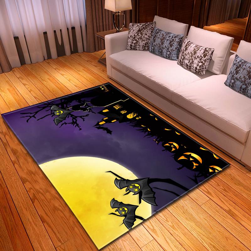 Halloween Spooky Bats Under Full Moon Carpet Living Room Rugs - General soft non-slip area rug for living room & home decor