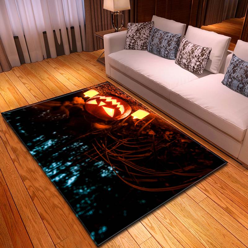 Halloween Pumpkin Candle in the Forest Mid Night Carpet Living - General soft non-slip area rug for living room & home decor