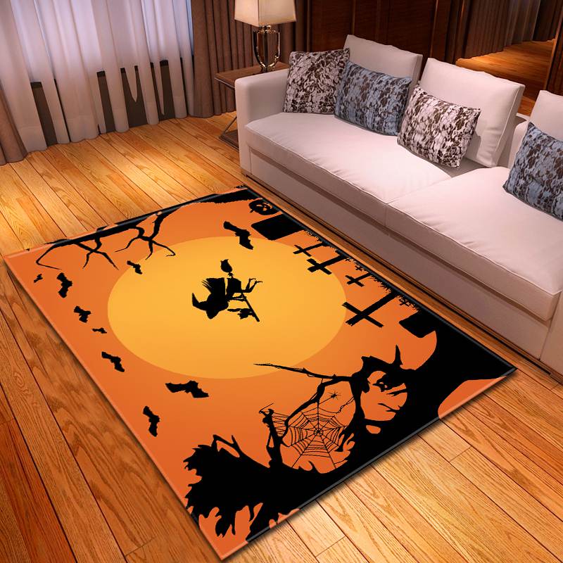 Scary Halloween the Witch Flying on the Broom Mid Night Carpet - General soft non-slip area rug for living room & home decor