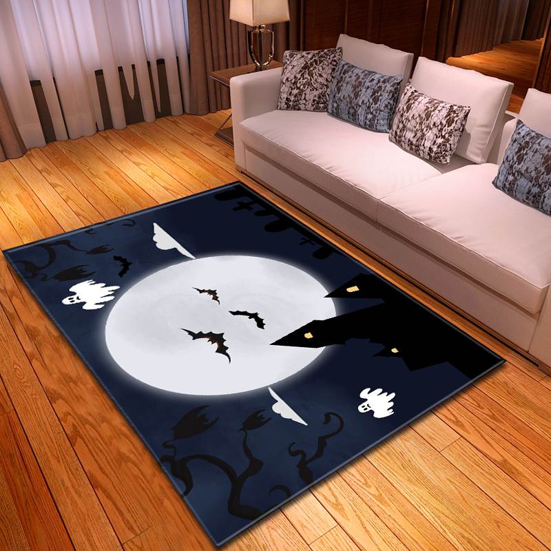 Halloween Spooky Bat at Full Moon Night Carpet Living Room Rugs - General soft non-slip area rug for living room & home decor