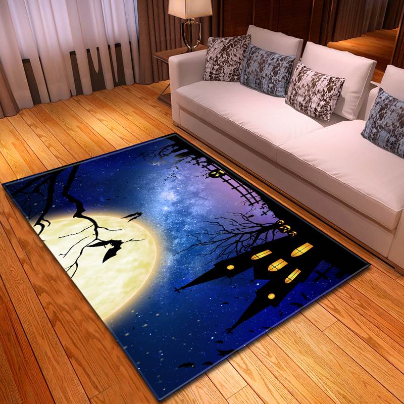 Halloween Graveyard Church At Full Moon Carpet Living Room Rugs