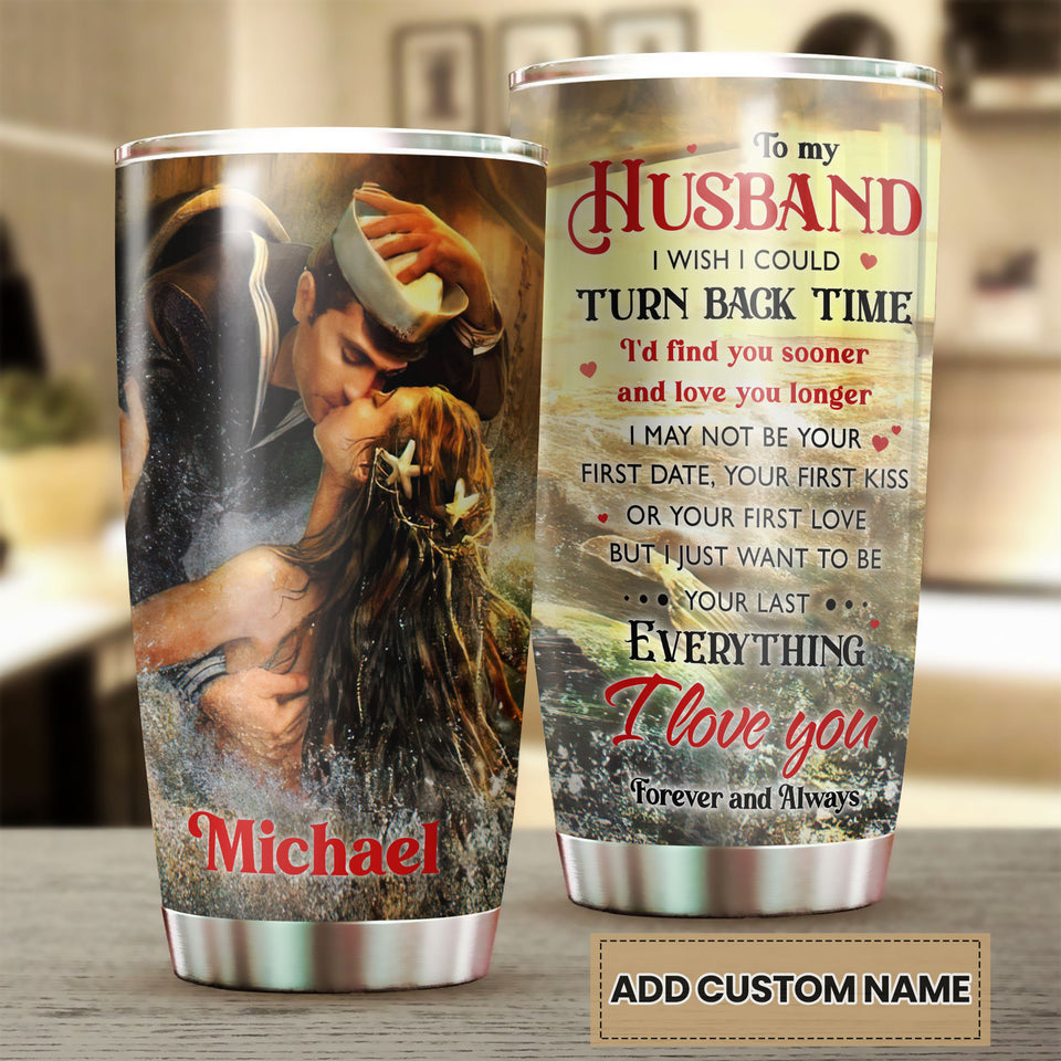Camellia Personalized Mermaid To My Husband I Love You Stainless Steel Tumbler-Double-Walled Insulation Cup With Lid Gift For Anniversary Valentine's Day