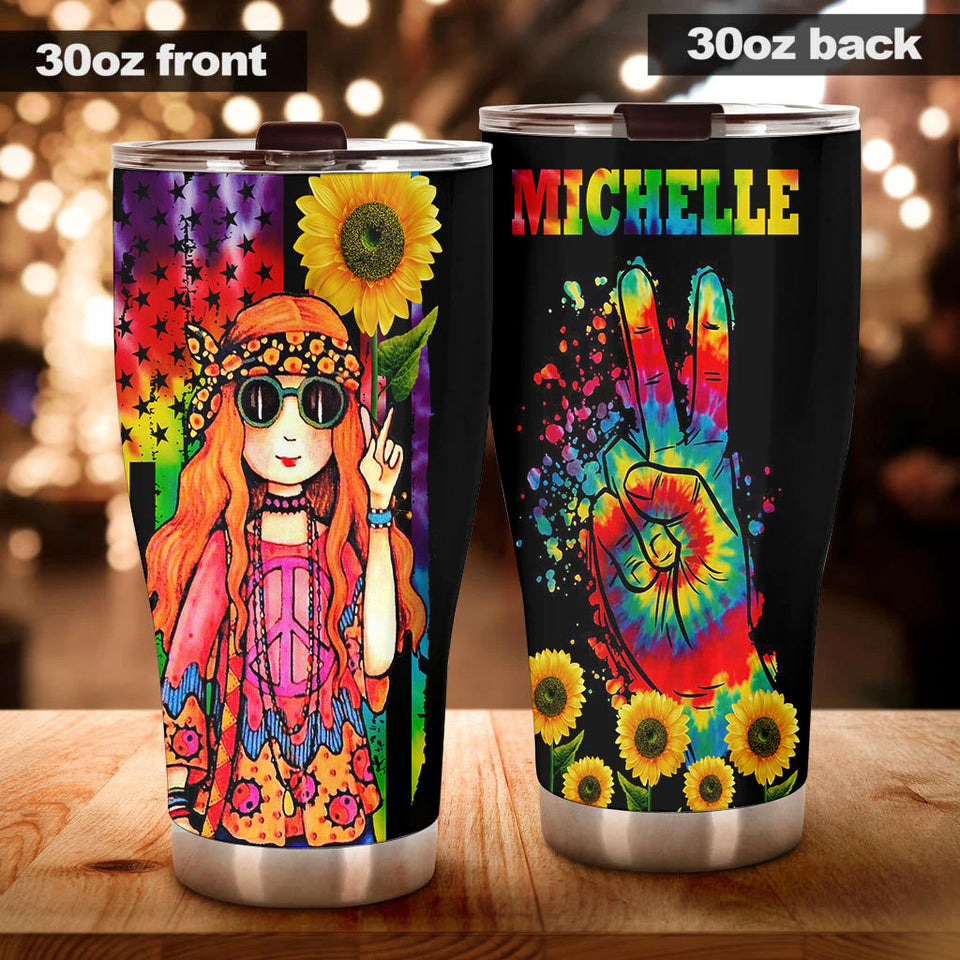 Camellia Personalized Color Girl Hippie Girl And Sunflower Stainless Steel Tumbler-Double-Walled Insulation Travel Cup With Lid