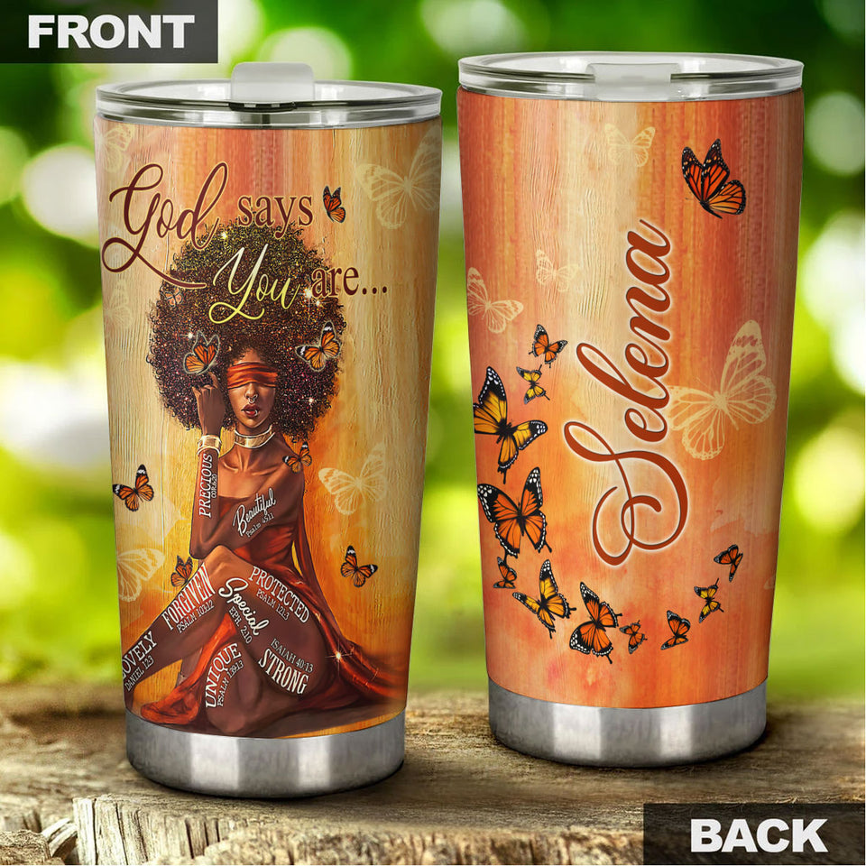Camellia Personalized Black Women Stainless Steel Tumbler - Double-Walled Insulation Vacumm Flask - Gift For Black Queen, International Women's Day, Hippie Girls 13