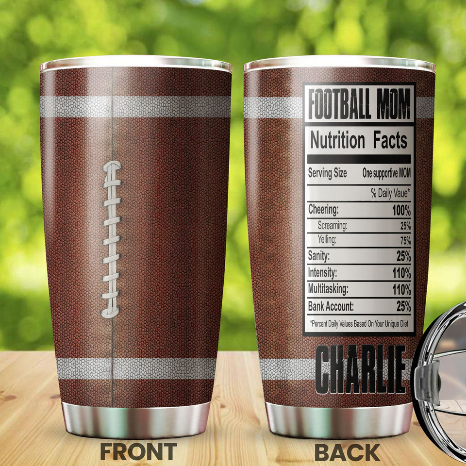 Camellia Personalized Football Mom Nutrition Facts  Stainless Steel Tumbler - Customized Double-Walled Insulation Travel Thermal Cup With Lid Gift For Footballer