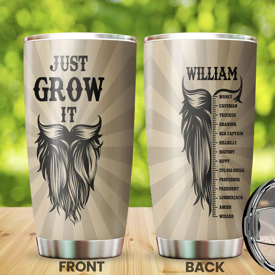 Camellia Persionalized 3D Beard Just Grow It Stainless Steel Tumbler - Customized Double - Walled Insulation Travel Thermal Cup With Lid