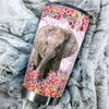 Camellia Personalized Elephant With Colorful Flower Stainless Steel Tumbler-Sweat-Proof Travel Therma Cup With Lid