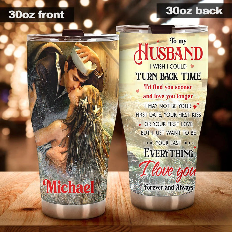 Camellia Personalized Mermaid To My Husband I Love You Stainless Steel Tumbler-Double-Walled Insulation Cup With Lid Gift For Anniversary Valentine's Day