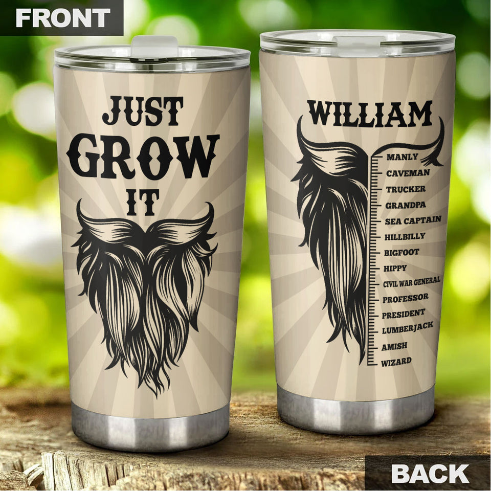 Camellia Persionalized 3D Beard Just Grow It Stainless Steel Tumbler - Customized Double - Walled Insulation Travel Thermal Cup With Lid