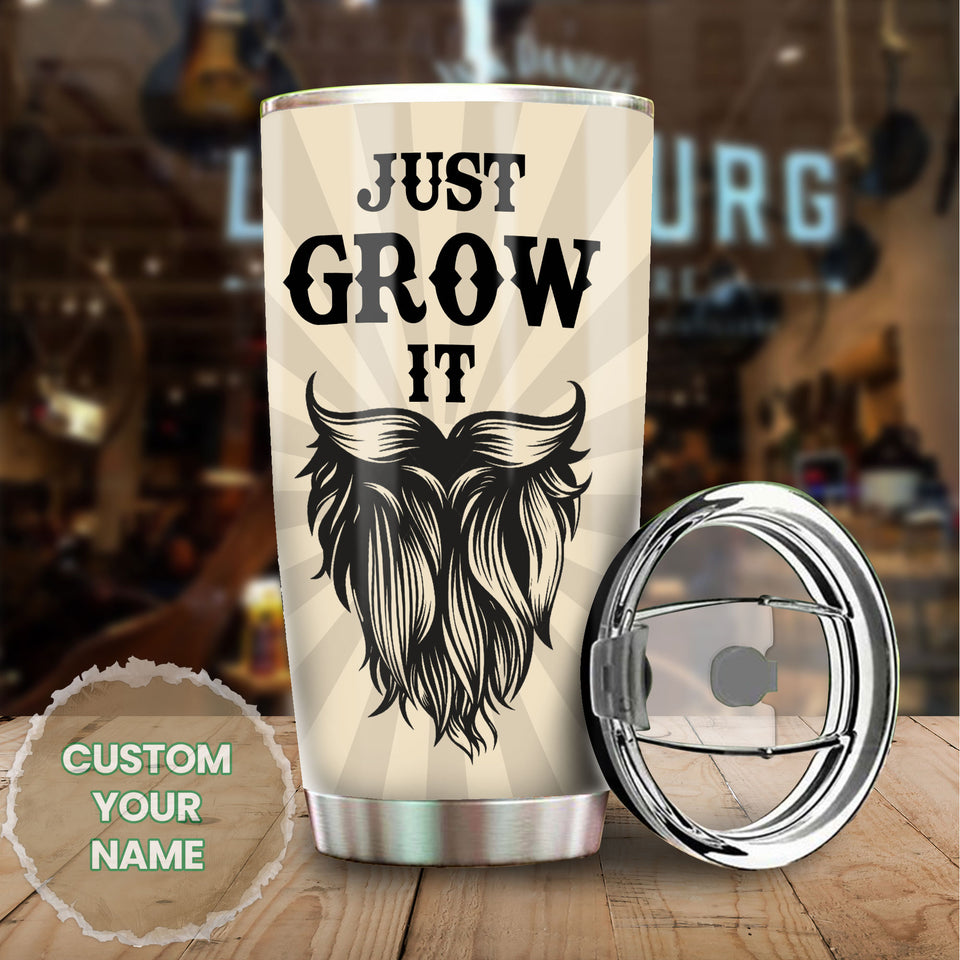 Camellia Persionalized 3D Beard Just Grow It Stainless Steel Tumbler - Customized Double - Walled Insulation Travel Thermal Cup With Lid