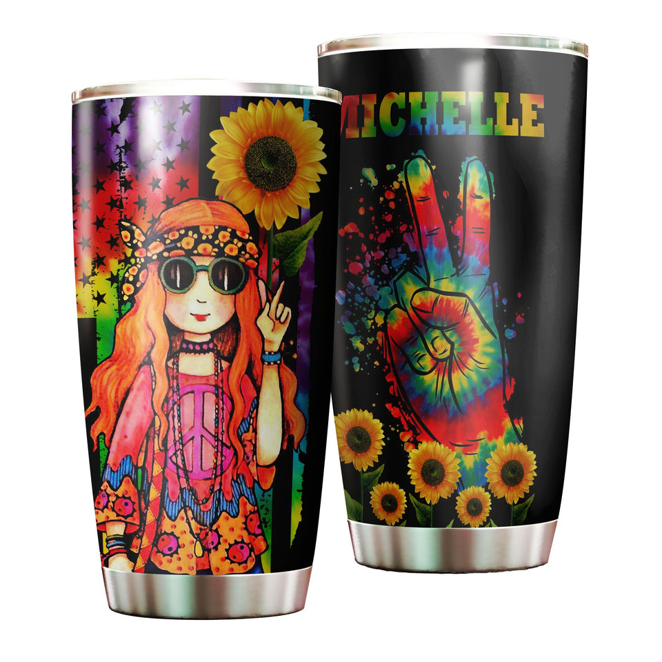 Camellia Personalized Color Girl Hippie Girl And Sunflower Stainless Steel Tumbler-Double-Walled Insulation Travel Cup With Lid