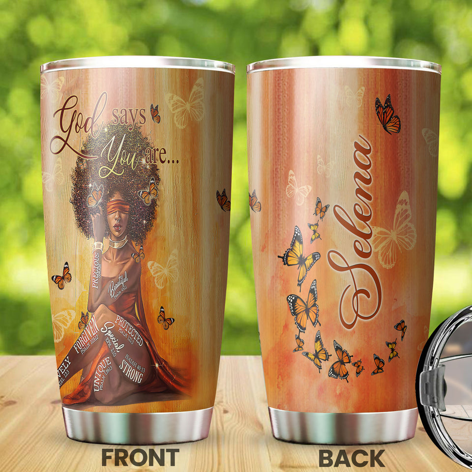 Camellia Personalized Black Women Stainless Steel Tumbler - Double-Walled Insulation Vacumm Flask - Gift For Black Queen, International Women's Day, Hippie Girls 13