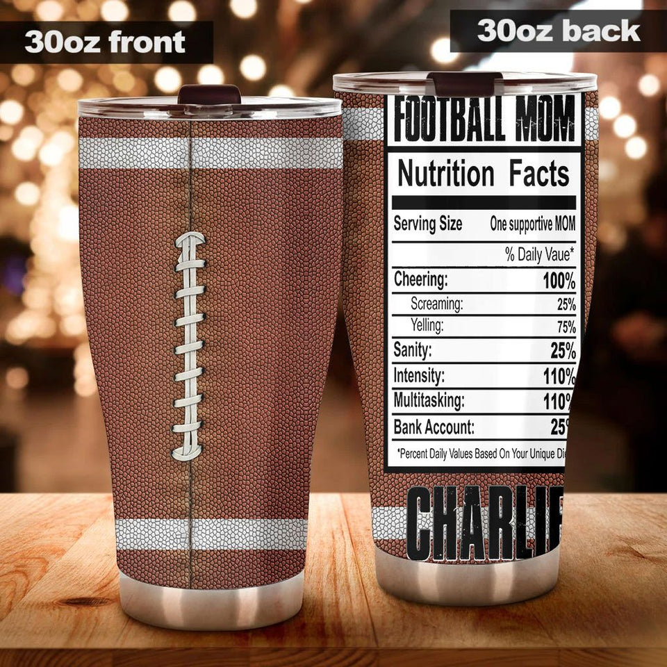 Camellia Personalized Football Mom Nutrition Facts  Stainless Steel Tumbler - Customized Double-Walled Insulation Travel Thermal Cup With Lid Gift For Footballer