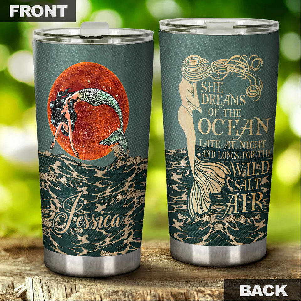 Camellia Personalized Mermaid She Dream Of The Ocean Stainless Steel Tumbler-Double-Walled Insulation Travel Cup With Lid 02
