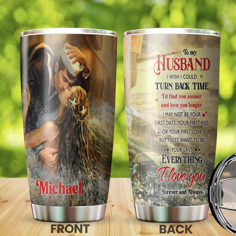 Camellia Personalized Mermaid To My Husband I Love You Stainless Steel Tumbler-Double-Walled Insulation Cup With Lid Gift For Anniversary Valentine's Day
