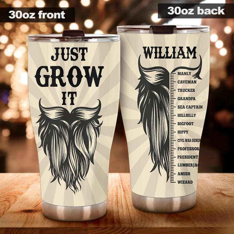 Camellia Persionalized 3D Beard Just Grow It Stainless Steel Tumbler - Customized Double - Walled Insulation Travel Thermal Cup With Lid