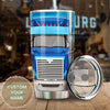 Camellia Personalized Blue Truck Stainless Steel Tumbler - Double-Walled Insulation Vacumm Flask - Gift For Truck Drivers Gift