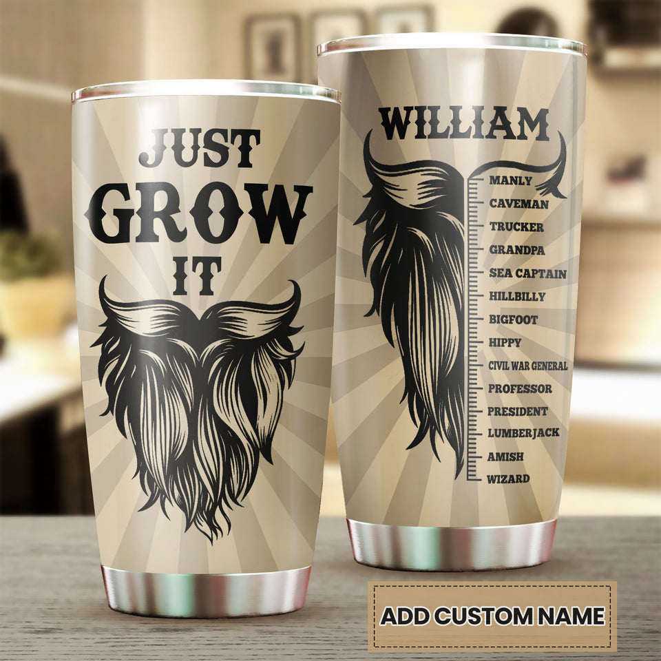 Camellia Persionalized 3D Beard Just Grow It Stainless Steel Tumbler - Customized Double - Walled Insulation Travel Thermal Cup With Lid