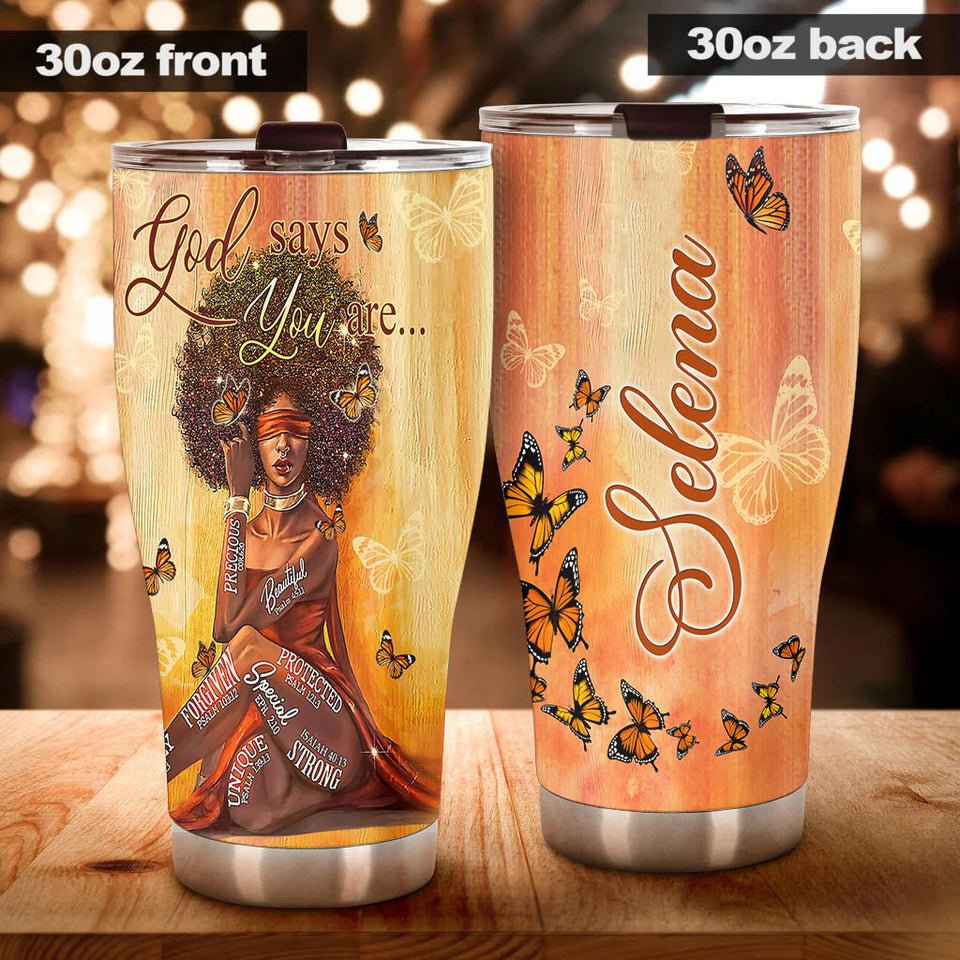 Camellia Personalized Black Women Stainless Steel Tumbler - Double-Walled Insulation Vacumm Flask - Gift For Black Queen, International Women's Day, Hippie Girls 13