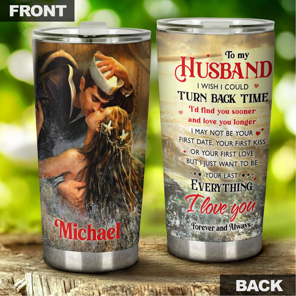 Camellia Personalized Mermaid To My Husband I Love You Stainless Steel Tumbler-Double-Walled Insulation Cup With Lid Gift For Anniversary Valentine's Day