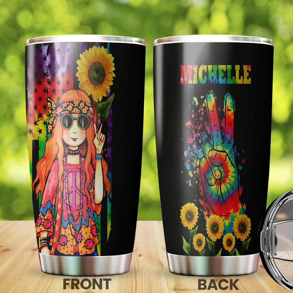 Camellia Personalized Color Girl Hippie Girl And Sunflower Stainless Steel Tumbler-Double-Walled Insulation Travel Cup With Lid