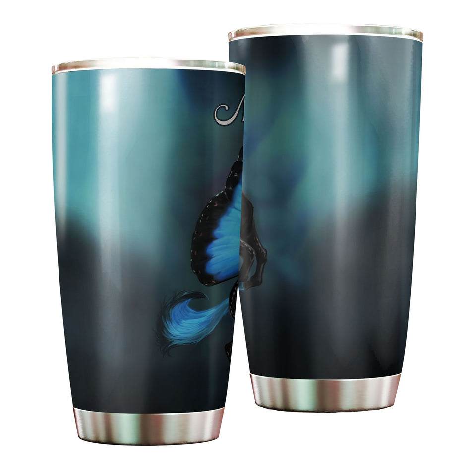 Camellia Personalized Horse Butterfly Stainless Steel Tumbler - Double-Walled Insulation Vacumm Flask - Gift For Horse Lovers, Cowgirls, Cowboys, Perfect Christmas, Thanksgiving Gift