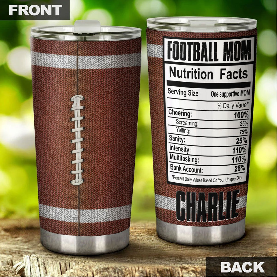 Camellia Personalized Football Mom Nutrition Facts  Stainless Steel Tumbler - Customized Double-Walled Insulation Travel Thermal Cup With Lid Gift For Footballer