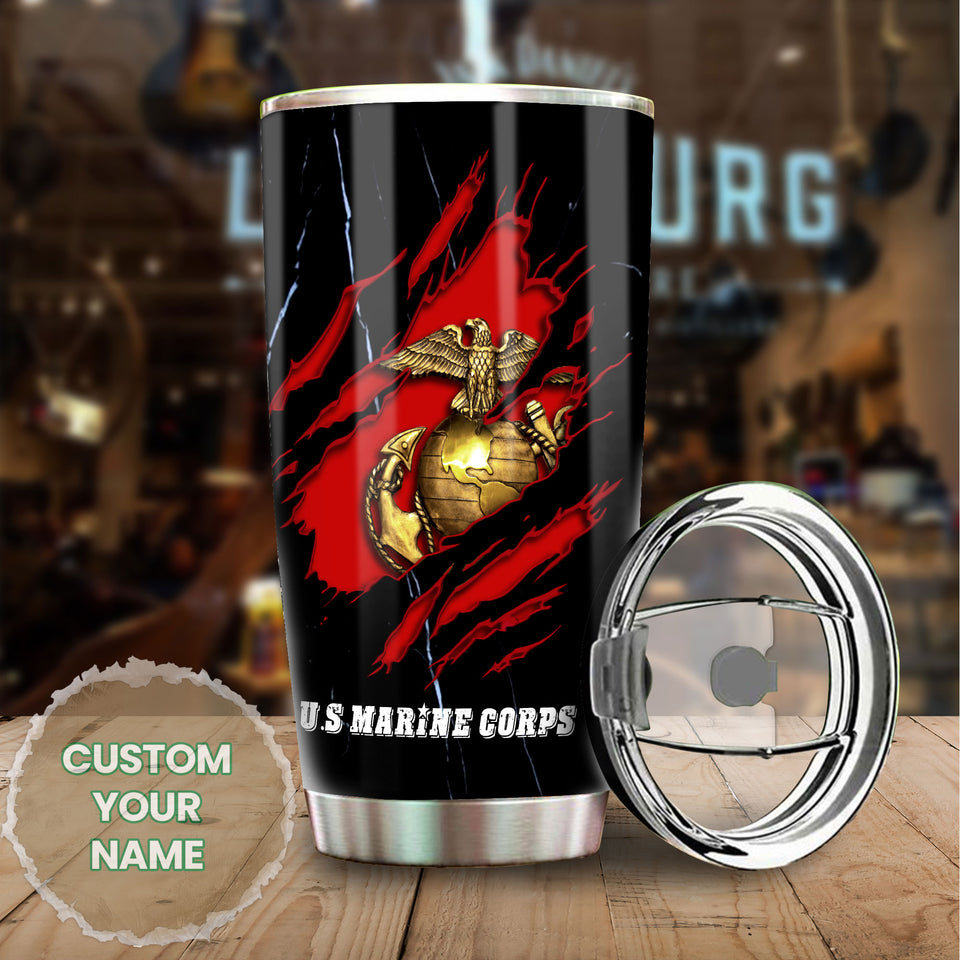 Camellia Personalized Marine Corps Nutrition Facts Stainless Steel Tumbler-Sweat-Proof Double Wall Travel Cup With Lid