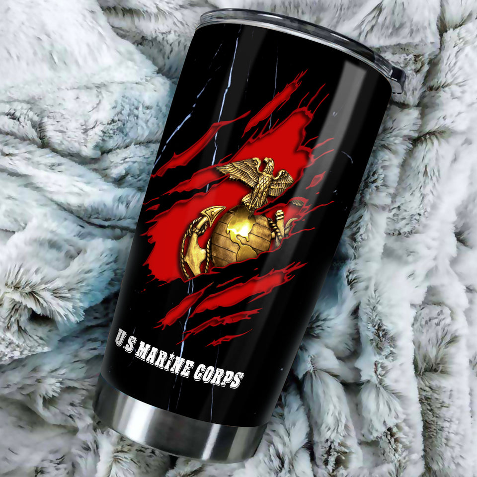 Camellia Personalized Marine Corps Nutrition Facts Stainless Steel Tumbler-Sweat-Proof Double Wall Travel Cup With Lid