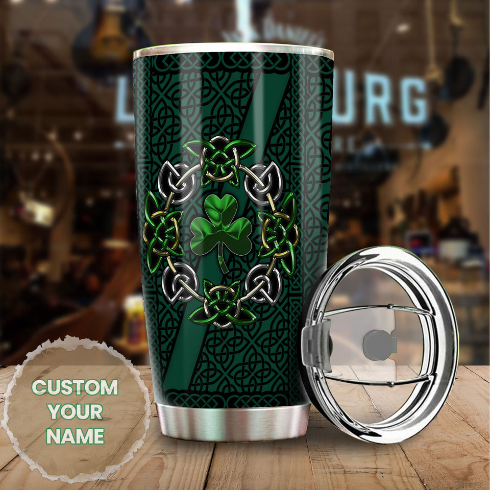 Camellia Personalized Celtic Symbol Stainless Steel Tumbler - Customized Double-Walled Insulation Travel Thermal Cup With Lid
