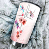 Camellia Personalized Dragonfly Flower Prayer Fact Stainless Steel Tumbler - Customized Double-Walled Insulation Travel Thermal Cup With Lid