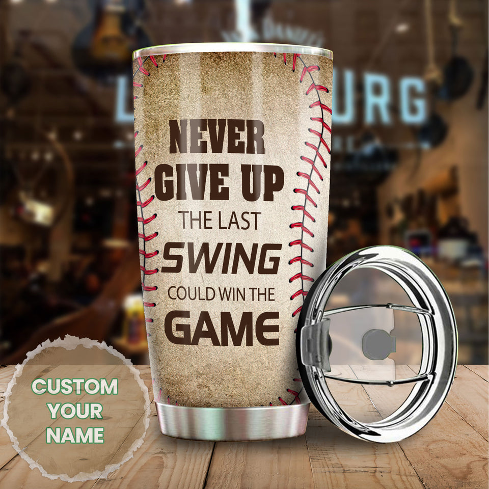 Camellia Personalized Baseball Neve Give Up Stainless Steel Tumbler - Double-Walled Insulation Vacumm Flask - Gift For Baseball Players, Baseball Lovers