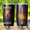 Camellia Personalized Biker Social Distance Stainless Steel Tumbler - Double-Walled Insulation Vacumm Flask - Gift For Bikers, Cycling Lovers