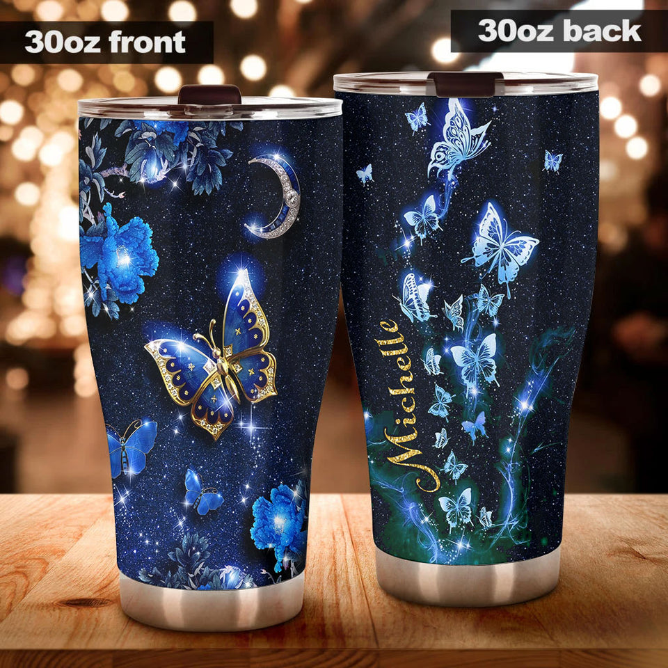 Camellia Personalized Butterfly In Night Sky Stainless Steel Tumbler - Double-Walled Insulation Vacumm Flask - For Thanksgiving, Memorial Day, Christians, Christmas Gift