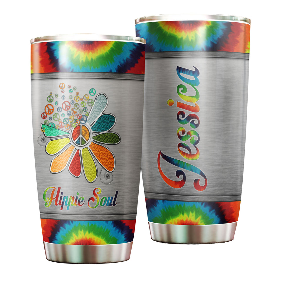 Camellia Persionalized LGBT Sunflower Hippie Soul Stainless Steel Tumbler - Customized Double - Walled Insulation Travel Thermal Cup With Lid