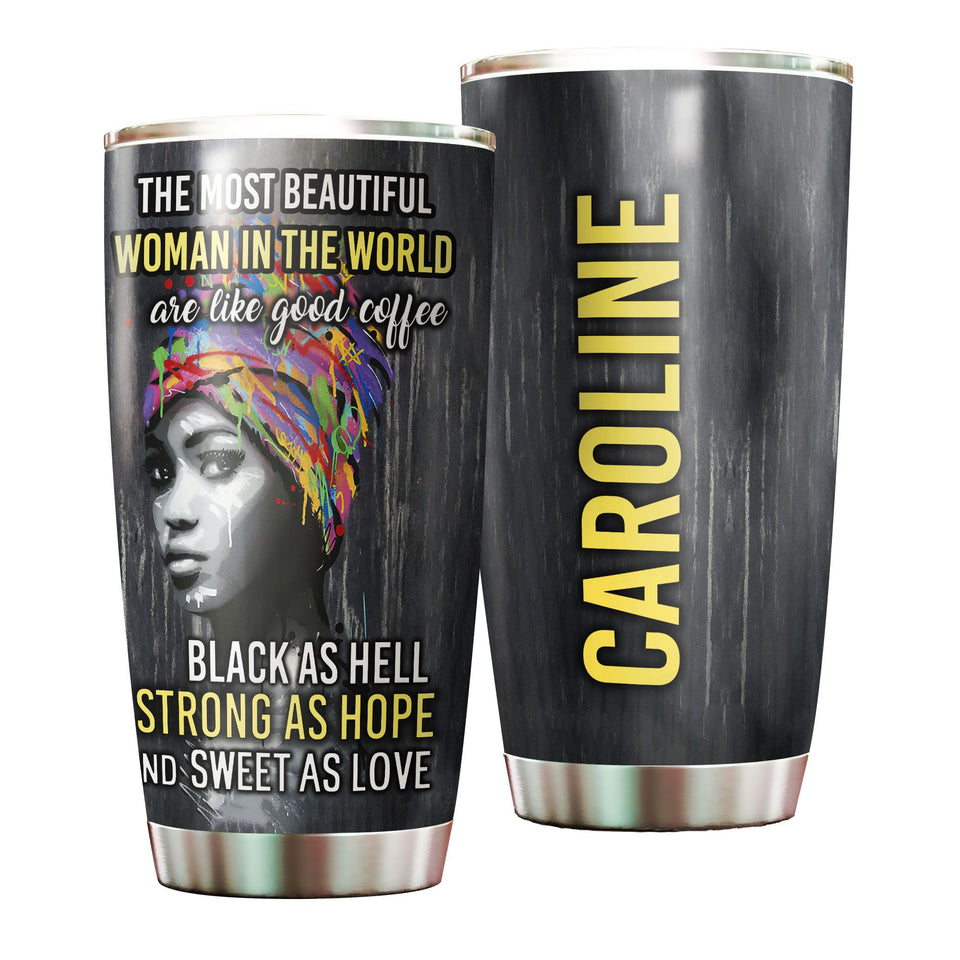 Camellia Personalized Black Women Stainless Steel Tumbler - Double-Walled Insulation Vacumm Flask - Gift For Black Queen, International Women's Day, Hippie Girls